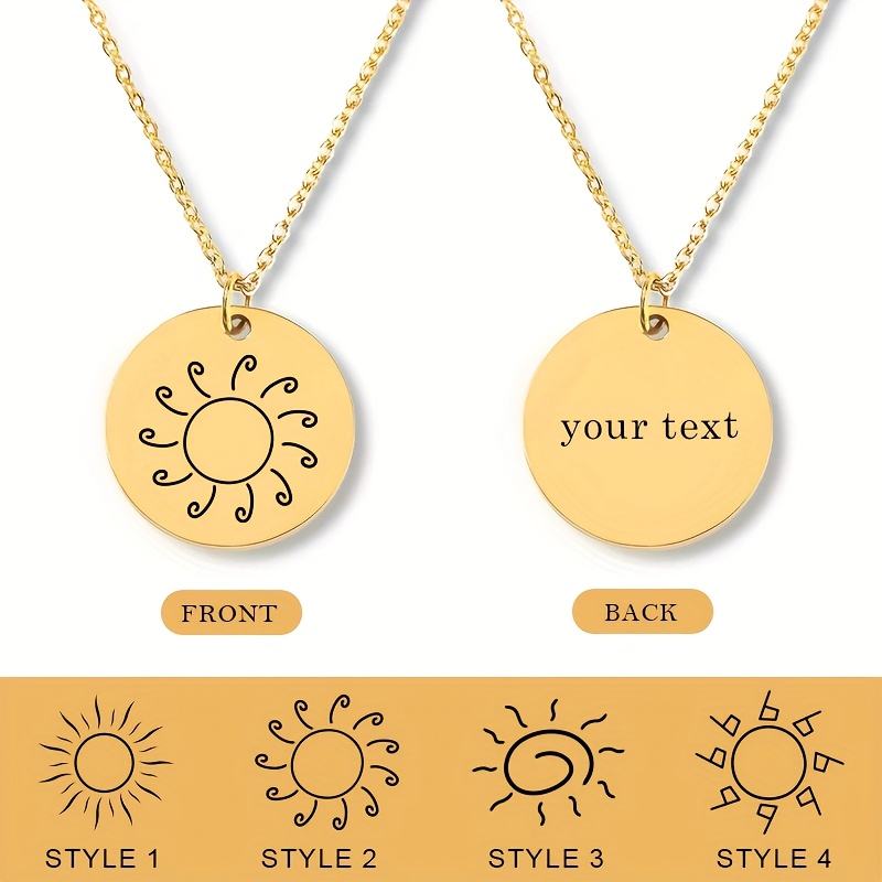 Women's Customized Sun Symbol Necklace, Engraved Text Pendant